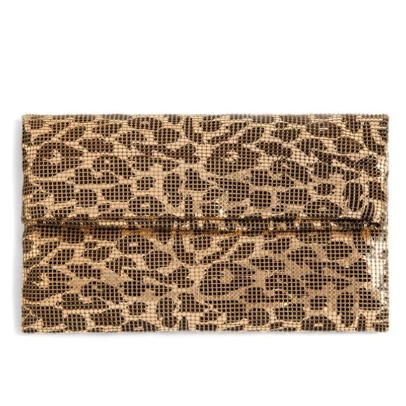 NWT Shiraleah Ty Fold Leopard Clutch Gold Aluminum Mesh, MSRP $65 - Picture 3 of 4